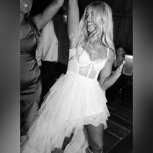 Trendy & Tipsy Enchanted Ruffle Skirt Lined Dress - White